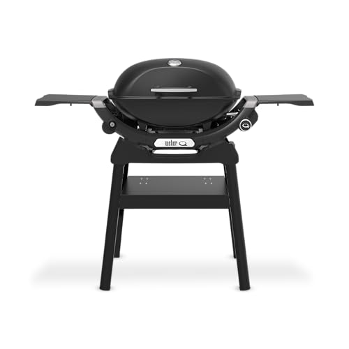 Weber Q 2200N Gasgrill mit Seitentischen & kompakten Stand/Grill für Terrassen und Balkone mit Hochleistungsbrennern, porzellanemaillierten Gussrosten und elektronischer Zündung, Mitternachtsschwarz