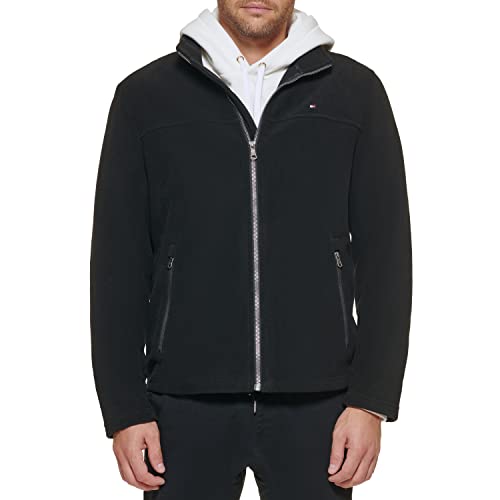 Tommy Hilfiger Herren Klassische Polarfleecejacke mit Reißverschluss vorne Fleecejacke, Tiefschwarz, XL