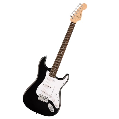 Squier by Fender Debut Collection Stratocaster E-Gitarre, Laurel Griffbrett, Weißes Schlagbrett, Schwarz