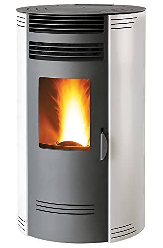 Generico Pelletofen BIO GQ80-8 kW mit Gusseisen-Feuerschale, 30 kg Tankvolumen, Weiß