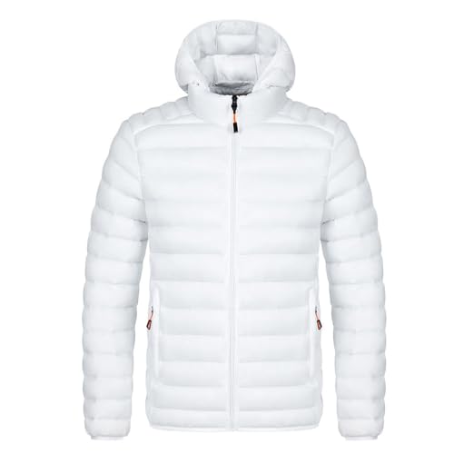 Vhersily 2025 Leichte wattierte Herren Gesteppte Jacke Mit Kapuze Thermo Winter Warm Glänzende Daunenjacke Reversible Für Die Übergangszeit, Winter Winddicht Für Freizeit, Wandern, Weiß, L