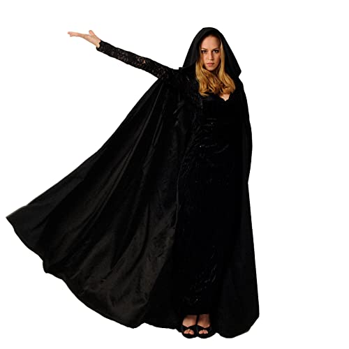 Buen Don Halloween Kostüm, Glänzender Samt Umhang für Herren und Damen, Fünf Größen, Perfekt für Halloween, Karneval und Partys, Kindergrößen erhältlich (XL,Schwarz)