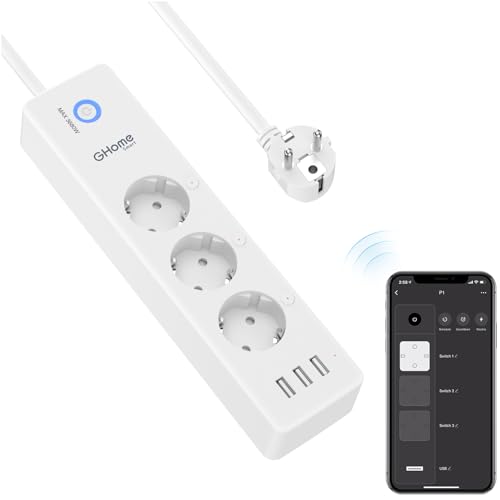 GHome Smart Alexa Smart Alexa 3 Steckdosen und 3 USB, programmierbare WiFi-Buchse mit Verbraucherüberwachung, intelligenter Stecker, Timer-Funktion, kompatibel mit Alexa und Google Home, 1,5 m Ver2.0