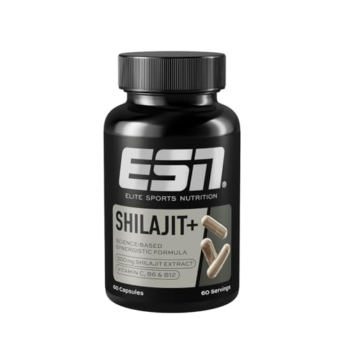 ESN Shilajit+, 60 vegane Kapseln, hochdosiert mit 2000 mg Shilajit aus Extrakt, mit Vitaminen und Piperin