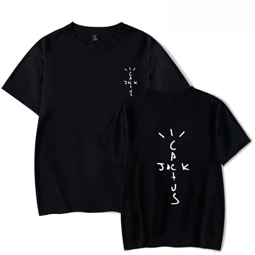 NUTSIE Travis Scott Kurzarm Hip Hop Rap Rundhals T-Shirt, Mode Lässig Lose Sweatshirt Herren Damen Schwarz Top Oversize (Black,L)