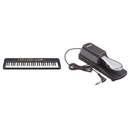 Yamaha PSR-F52 Digital Keyboard, schwarz – Kompaktes digitales Keyboard für Einsteiger mit 61 Tasten & Rockjam Sustain Pedal für digitale Klaviere und elektronische Tastaturen mit Polaritätsschalter