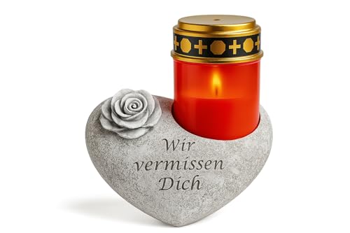 NECESITAS Grabschmuck Wetterfest | Herz als perfekte Grabdekoration | Deko-Gedenkstein mit LED-Grablicht | Herz Deko für den letzten Weg | Perfekt für den Todestag oder Allerheiligen