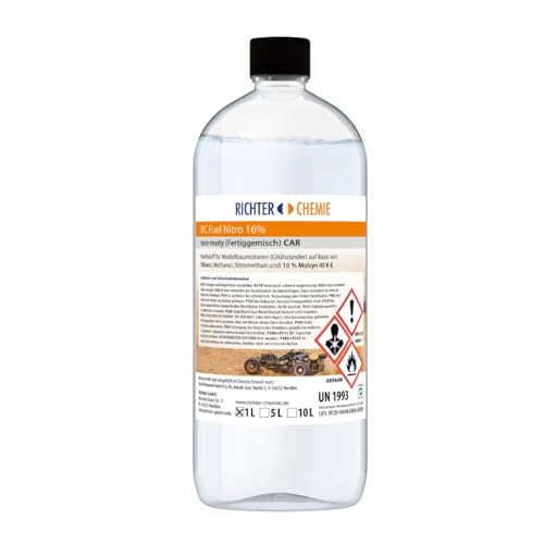 RC Fuel 16% Fertiggemisch, Race Ready CAR Kraftstoff für Modellbaumotoren (Glühzünder) On/Off-Road auf Bio-Ethanol Basis 1-Liter
