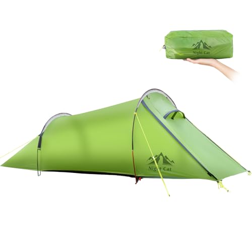 Night Cat Tunnelzelt 1 Personen Wasserdicht: Ultraleichtes Zelt 1.5 KG für Fahrradtour Kleines Packmaß Trekking Camping