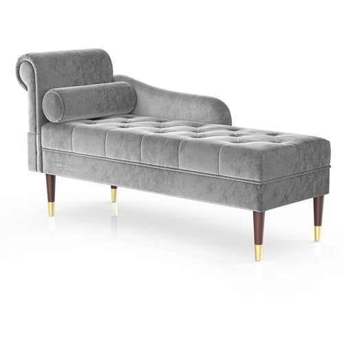 Vesgantti Velvet Chaiselongue, Indoor Lounge Sofa mit linker Armlehne und Lendenkissen, Recamiere für Wohnzimmer, Schlafzimmer und Büro, Samt Loungesessel 149.5 x 54 x 76CM