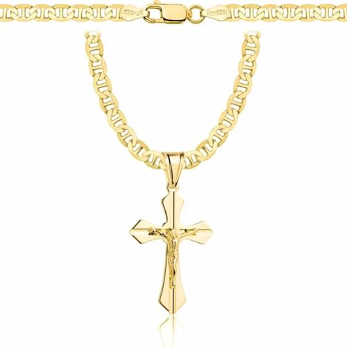 Amor Luxury - Goldkette Herren 585, Königskette - Kreuzkette, Herren Schmuck, 55 cm