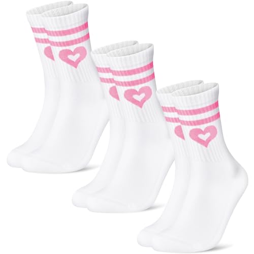 Niofind Tennissocken Damen 39-42 35-38, 3 Paar Hohe Sportsocken mit Herz Motiv, Bequeme Baumwolle Laufsocken für Damen, Weihnachten Geschenk für Frauen Mädchen Freundin Ehefrau Schwester Tochter Paare