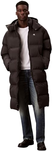 Calvin Klein Herren Daunenmantel Long Length Nylon mit Kapuze, Schwarz (Black), M