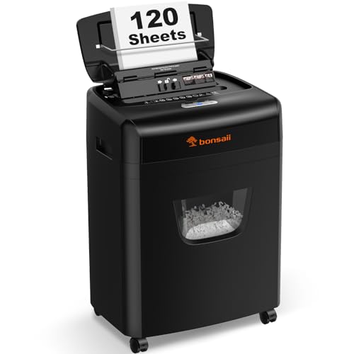 Bonsaii 120 Blatt Aktenvernichter mit Automatischem Einzug, P-4 Partikelschnitt, Extrem Leise mit 62dB, 23-Liter-Behälter und 4 Rädern, Autofeed-Mikroschnitt-Schredder für das Büro(C233-B)