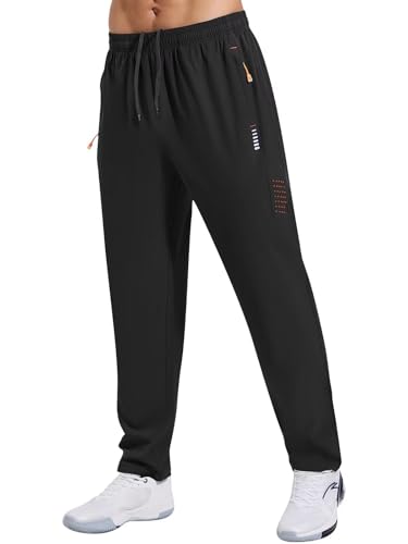 Gaiatiger Jogginghose Herren Trainingshose Schnelltrocknend Lang Sporthose Herren Freizeithose mit Reißverschlusstaschen,C3039-Black-XL