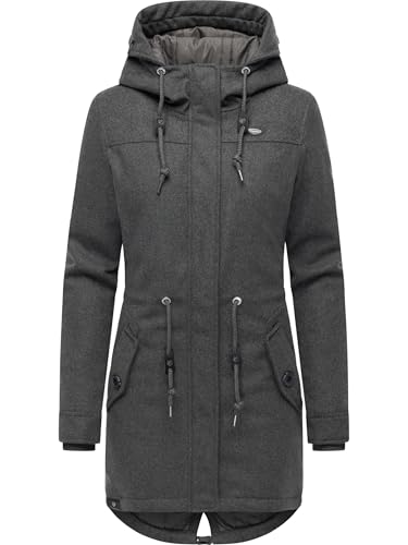 Ragwear Damen Wintermantel warmer Parka mit Taillenzugkordeln und großer Kapuze Ellba Coat A YOUMODO Stone Grey Gr. M