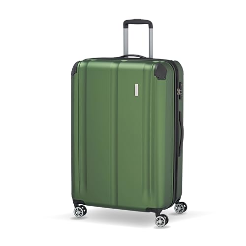 Travelite Hartschalenkoffer groß, erweiterbar, 4 Rollen, City, Trolley mit kratzfester Oberfläche, TSA Schloss, Dehnfalte, 77 cm, 113-124 Liter