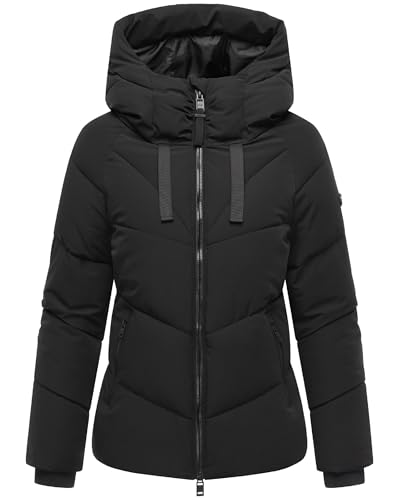 MARIKOO Damen Winterjacke warme Steppjacke mit verstellbarer Kapuze Kwamee 16 Black Gr. M