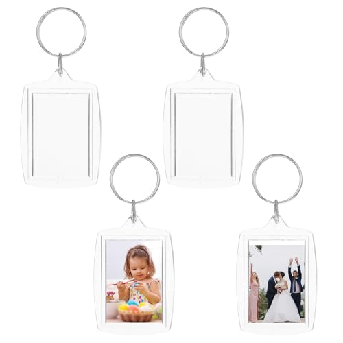 Lnngub 4 Stück Acryl Foto Schlüsselanhänger, Transparent Bilderrahmen Schlüsselring Doppelseitiger Blanko Schlüsselanhänger für Geschenke, Souvenirs, Kunsthandwerk (Geeignet für Fotos bis 32 x 45 mm)