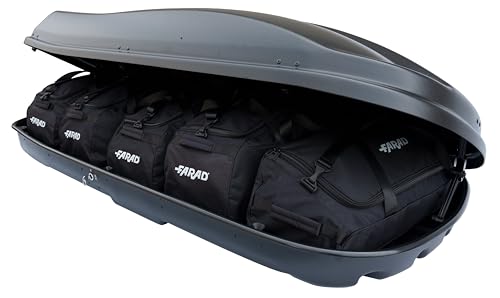 Farad Dachbox Marlin 680 l, grau, mit Reisetaschen, TÜV-GS-Zulassung, 5 Jahre Garantie – 3-Punkt-Zentralverriegelung mit Sicherheitsschlüssel – UV-beständig