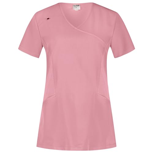 B-well Justina Damen Kasack für Pflege und Altenpflege - Berufskleidung Kurzarm V-Ausschnitt Anti-Falten mit Elasthan (Mauve, L)