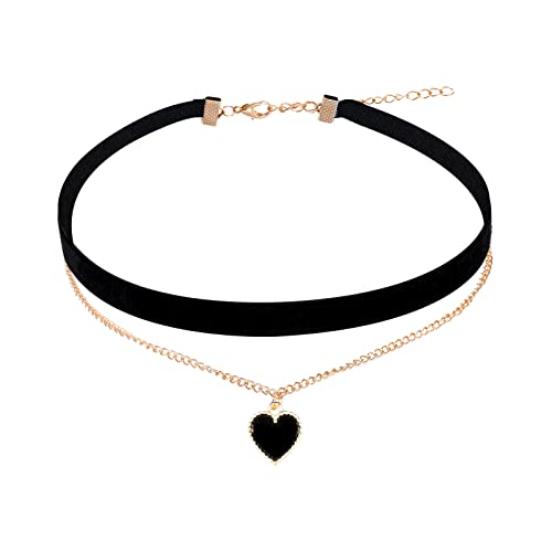 Yolev Schwarze Choker Halskette Samt Choker Dirndl Kette Klassische Geschichtete Schwarzes Choker Necklace Halsketten für Teenager Mädchen Trachtenschmuck Damen