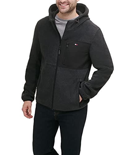 Tommy Hilfiger Herren Performance Fleecejacke mit Kapuze Jacke, Anthrazit/Schwarz, gemischte Medien, XXL