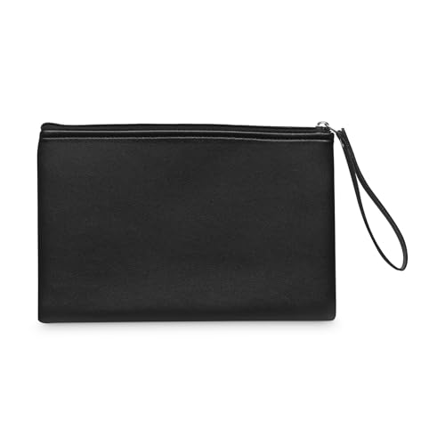 Schwarze Premium Herren Handtasche, handgemacht aus PU-Leder, Business Reisen Alltag, Männer Clutch Tasche Handgelenktasche Gelenktasche Männertasche Unterarmtasche Herrentasche Organiser Bag Wallet