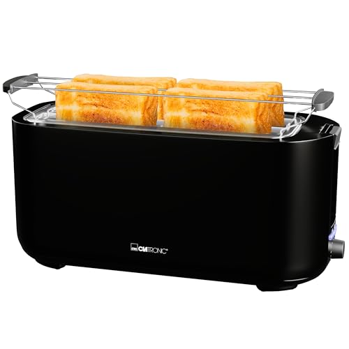 Clatronic® 4 Scheiben-Toaster | mit Brötchenaufsatz | Langschlitztoaster mit Auftau-/Aufwärm-/Schnellstoppfunktion | für Toastbrötchen & Fertigwaffeln | TA 3802 schwarz