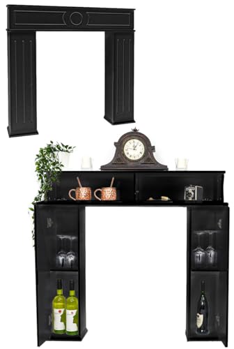 DuneDesign Geheimfach Kaminkonsole mit Stauraum - 107x100 Kaminumrandung Holz Kamin Deko Kaminrahmen mit Regal - Kaminattrappe Kamin Schrank - Kamin Umrandungen Konsole Wohndekoration Wohnzimmer