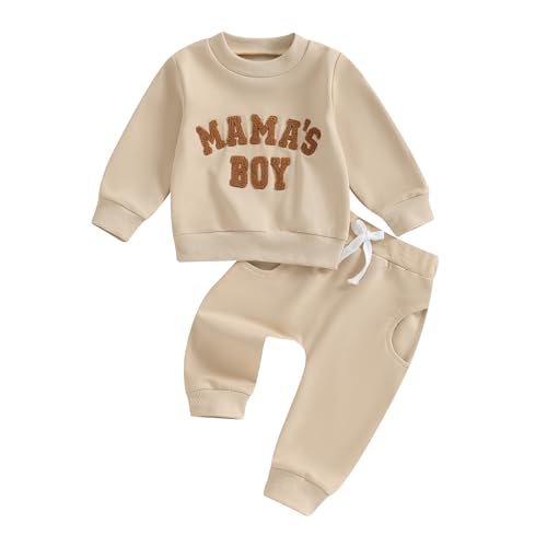 Himllauen Baby Jungen Zweiteiler Outfit Langarm Sweatshirt + Hose 2tlg Set Baby Kleidung Kinder Outfit für Baby-Jungen (A Khaki, 0-6 Months)