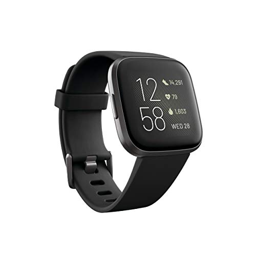 Fitbit Versa 2 Health & Fitness Smartwatch with Voice Control, Sleep Score & Music, One Size, Black - Carbon