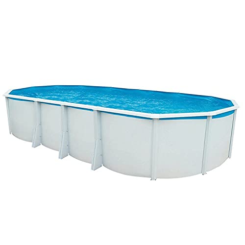 Steinbach Stahlwandpool Set Highline – 012620 – 550 x 366 x 132 cm – Ovaler Pool in Weiß für bis zu 18.700 l Wasserinhalt – Mit winterfester blauer Innenfolie und zahlreichem Zubehör