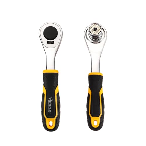 Hoteche Universal-Ratschenschlüssel 7-19mm, Aluminiumlegierung & CRV, vielseitige Steckschlüssel mit ergonomischem PP+TPR Griff, ideal für Autoindustrie, Heimwerker, Bau und mehr