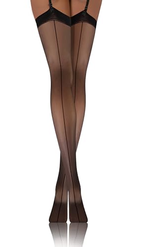 sesto senso Strapsstrümpfe mit Naht hinten muster 20 Den Strumpfhose mit Strumpfhalter Strapse Strümpfe zum Anstrapsen PDP_02 1/2 XS-S Schwarz