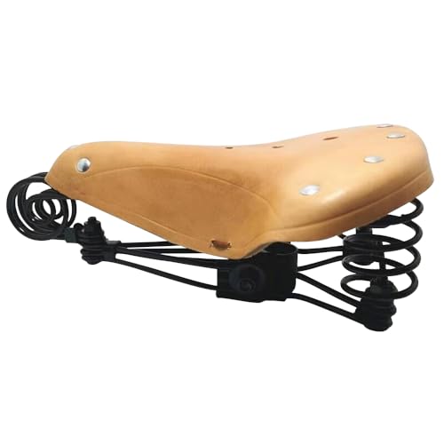 Heimvita Fahrrad Sattel Gefedert Leder Federsattel Fahrradsattel Ergonomischer Cityradsattel Retro Fahrradsitz mit Schwarz Federgestell für Herren Damen Orange