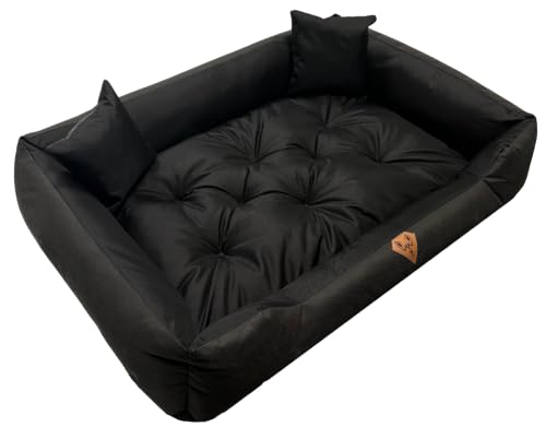 Dogs4Life Hundebett XXL 130 x 105 cm | Hundebett für sehr große Hunde | Orthopädisch | Hundekissen | Waschbar | Outdoor | Mit Rand | Wasserabweisend (XL, Schwarz)