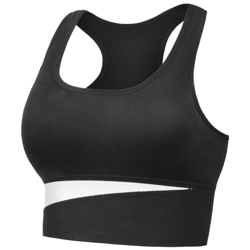 AUYAO Sport BH Damen Sport Bustier BH Ohne Buegel mit Polsterung Bustiers Racerback Push up Gepolstert Starker Halt Nahtloser Sports Bra Top Breite Schultergurte Soft Bra Fitness Laufen Yoga Joggen M