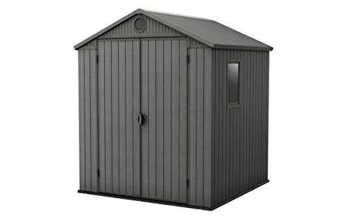 Keter Gerätehaus Darwin 6x6, Grau, Außenmaße 190x183x221cm, wartungsfrei, wetterfest, wasserdicht, mit Unterboden