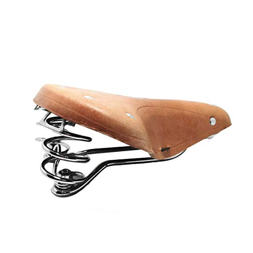 TentHome Vintage Fahrradsattel Touren-City-Sattel Bequem Komfort Leder Fahrradsitz mit Federn Nieten für Damen Herren Braun