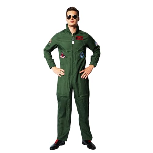 EraSpooky Herren Pilot Kostüm Flieger Faschingskostüme Cosplay Halloween Party Karneval Fastnacht Kleidung für Erwachsene