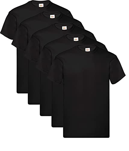 Fruit of The Loom Herren Original T T-Shirt (5er Pack) Gr. L, Schwarz