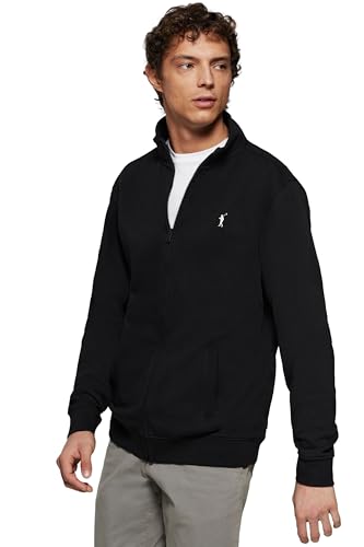 Polo Club Herren Sweatshirt Schwarz mit Reißverschluss - 100% Baumwolle - Gesticktem Logo - Pullover Ohne Kapuze Reissverschluss