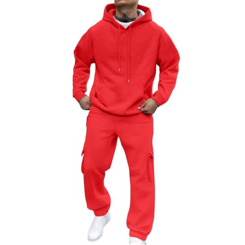 Generisch Jogginganzug Herren Trainingsanzug Sport Hoodie Und Jogginghose Set Sportanzug 2 Teiliges Jogging Anzug Tracksuit Atmungsaktiv Fitness Kleidung Männer Laufanzug Freizeitanzug Rot S