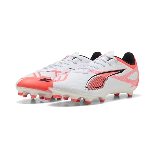 Puma Ultra 5 Play FG/AG, Unisex Fussballschuh, Puma White-Puma Black-Glowing RED,