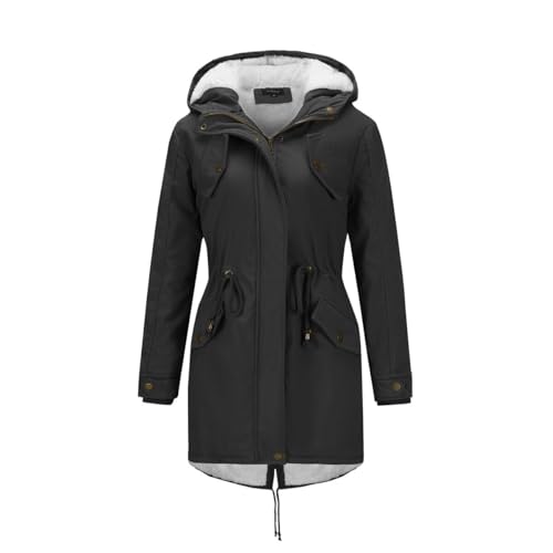 YYNUDA Wintermantel Damen Warm Gefüttert Winter Parka Mittellang Winterjacke Winterparka mit Fellkapuze Dicke Coat Große Größen #337 Schwarz XXL