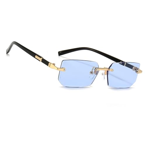 MEGAVOW Rahmenlose Rechteck Sonnenbrille, Brillenband, Vintage Retro Brillen für Damen Herren, Diamantschliff Gläsern, Gafas de sol mit Getönten, Klassische, Quadratische