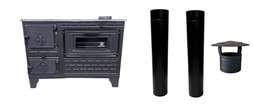 Outdoor-Küchenofen Terrassenofen Kuzine Soba/Gartenküche Holzofen Ofen mit Holzkohle (Guss+140cm Rohr+Regenhaube)