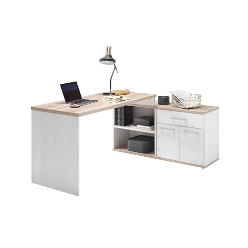 Stella Trading ROMANCE Eckschreibtisch in Sibiu Lärche Optik, San Remo - Moderner Bürotisch Computertisch mit großer Arbeitsfläche und Stauraum - 177 x 76 x 130 cm (B/H/T)