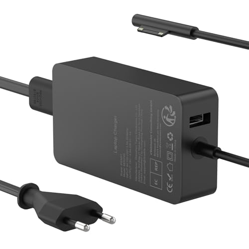 Surface Ladekabel 65W 15V 4A Ladegerät Kompatibel mit Microsoft Surface Pro 11/10/9/8/7/Pro 7+/6/5/4/3/X, Sur-face Laptop 7/6/5/4/3/2, Go 4/3/2, Book 3/2/1, 65W Netzteil mit USB-Port